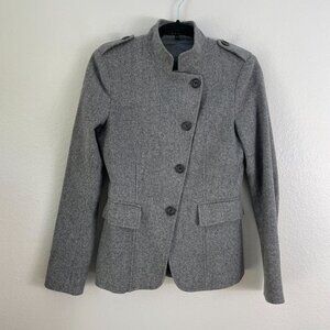Theory Womens Size 0 Gray Wool Blend Button Asymmetric Military Blazer Jacket